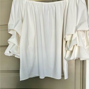 Joseph Ribkoff White Ruffle Sleeve Blouse